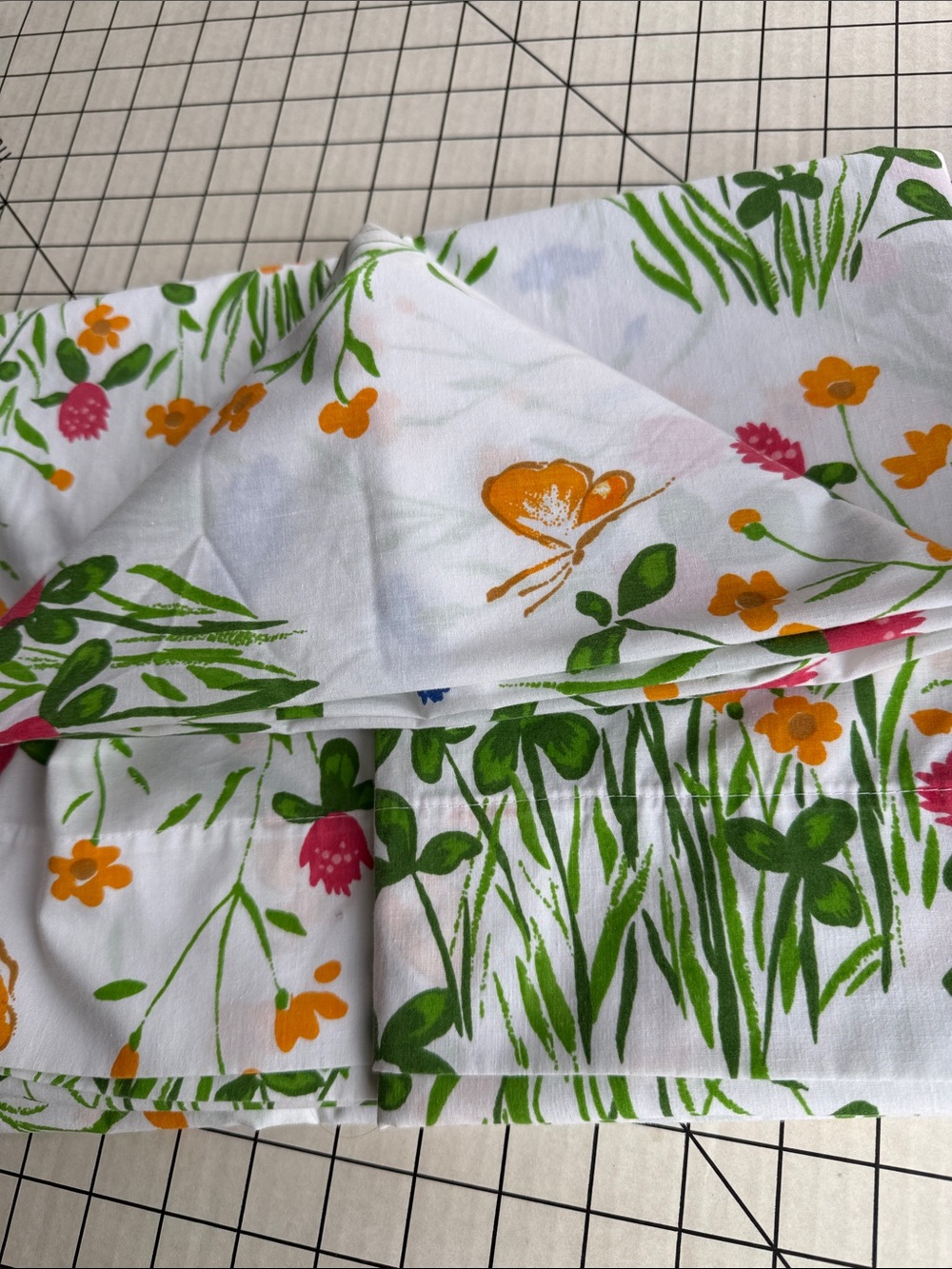 Vintage Burlington No-Iron Percale Fabric Wildflower Butterfly Print Cotton Poly